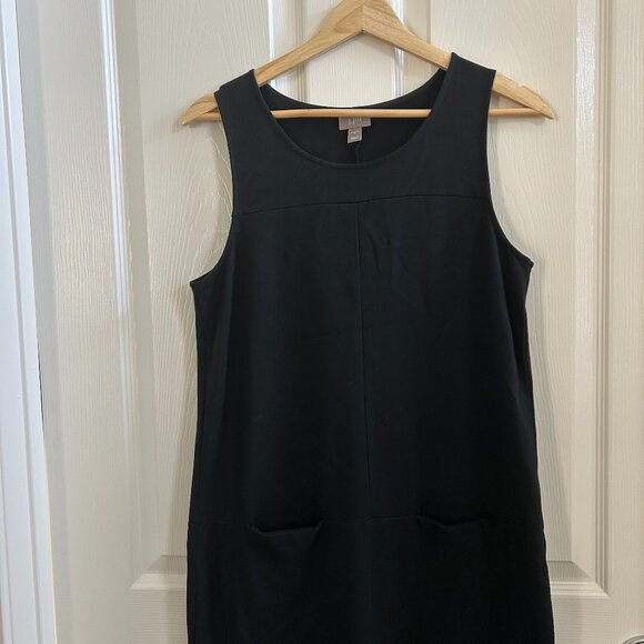 J. Jill Dress Womens Black Stretch Shift Jersey Pockets Knee Length Tank SZ S - Picture 2 of 7